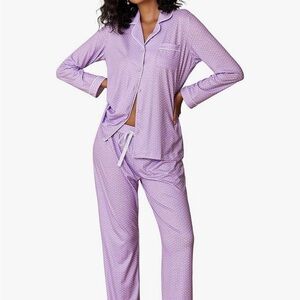 Ekouaer Lavender Polka Dot Pajama Set